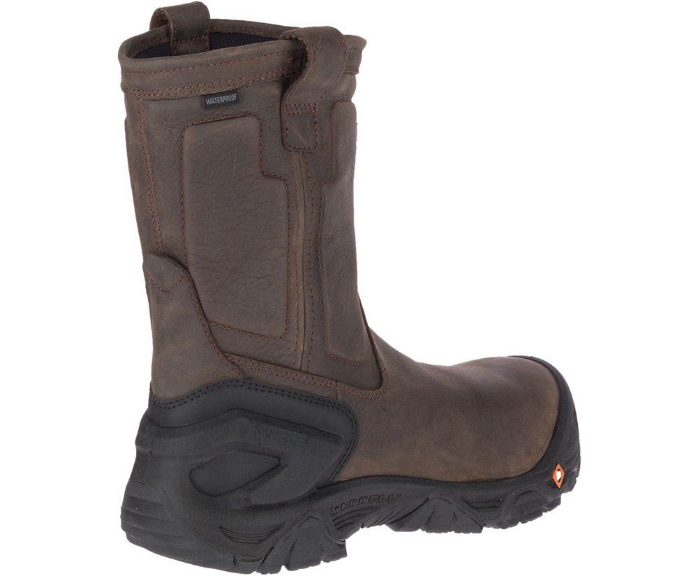 Merrell Work Boots Brown - Strongfield Leather Pull On Waterproof Comp Toe Wide Width - Mens 91WMXLS